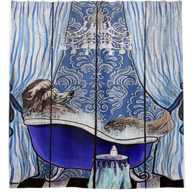 Blue Poodle Art Lover Gift- Cute, Funny Gift Shower Curtain (Front)