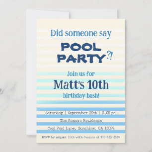 Blue Pool Party   Birthday Invitation