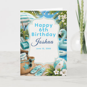 Blue Pool Party boys Birthday Card