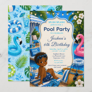 Blue Pool Party Boy's Birthday Invitation
