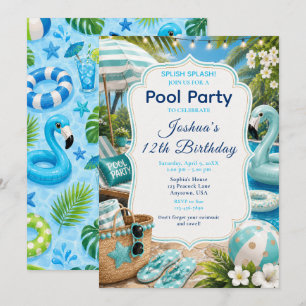 Blue Pool Party Boy's Birthday Invitation
