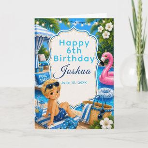 Blue Pool Party Girls Birthday Card