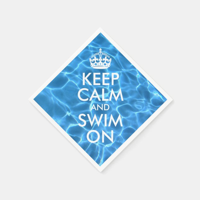 Blue Pool Water Keep Calm and Swim On Napkin (Corner)