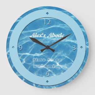 Blue Pool Water Sky Blue Stripes Cool Aquatic Swim Large Clock