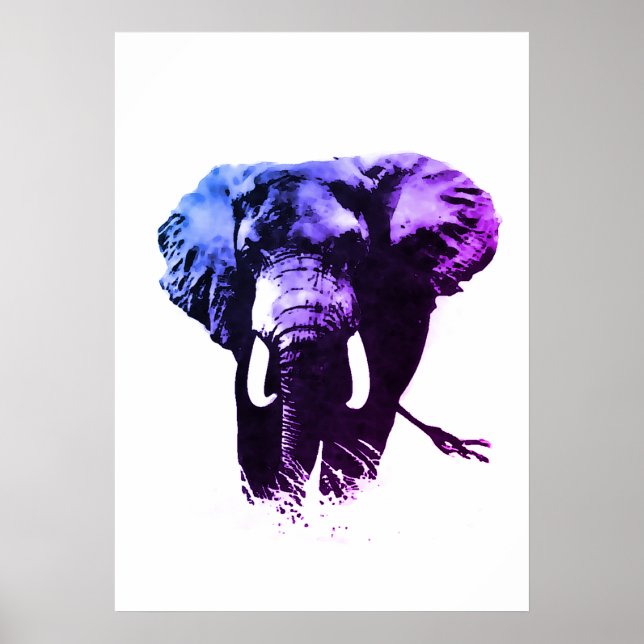 Blue Pop Art Elephant Ink Paint Poster (Front)