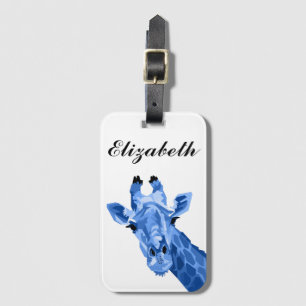 Blue Pop Art Giraffe Personalised Luggage Tag