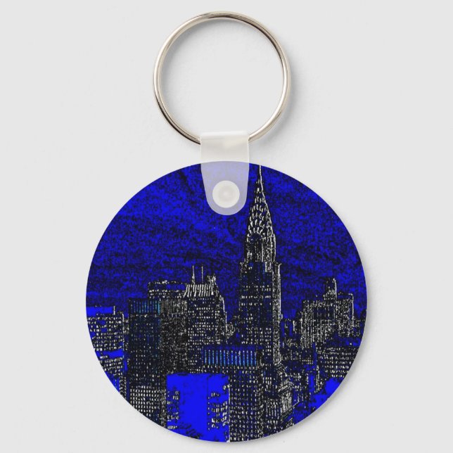 Blue Pop Art New York City Key Ring (Front)