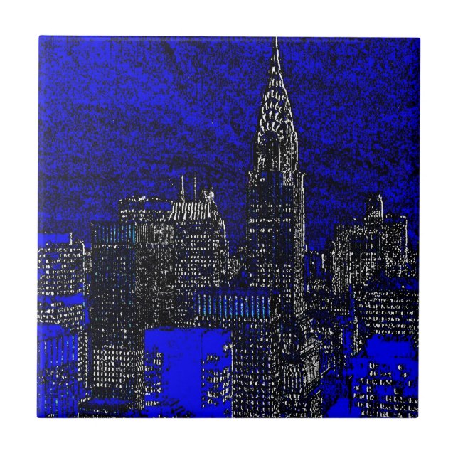 Blue Pop Art New York City Tile (Front)