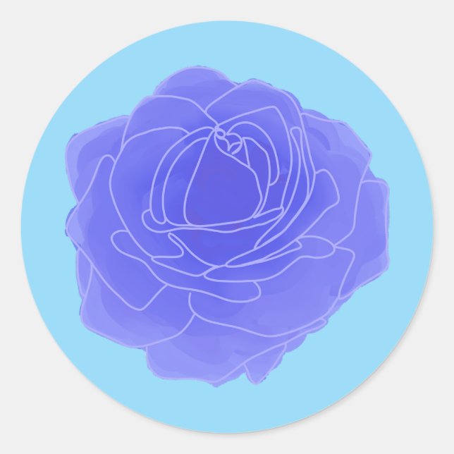 Blue Pop Art Rose Classic Round Sticker (Front)