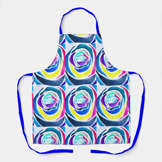 Blue pop art rose watercolor apron (Front)