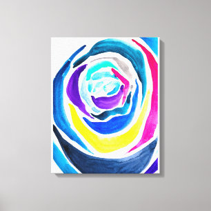 Blue pop art rose watercolor canvas print