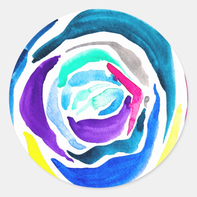 Blue pop art rose watercolor classic round sticker (Front)