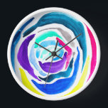 Blue pop art rose watercolor clock<br><div class="desc">Pop art from original watercolor painting of an abstract blue rose with colourful cartoonish colours. Bright pop art style.</div>