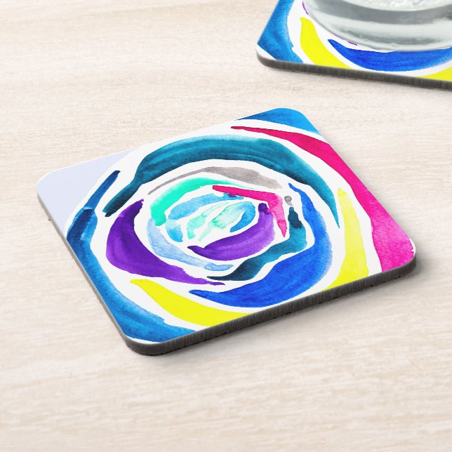 Blue pop art rose watercolor coaster (Left Side)
