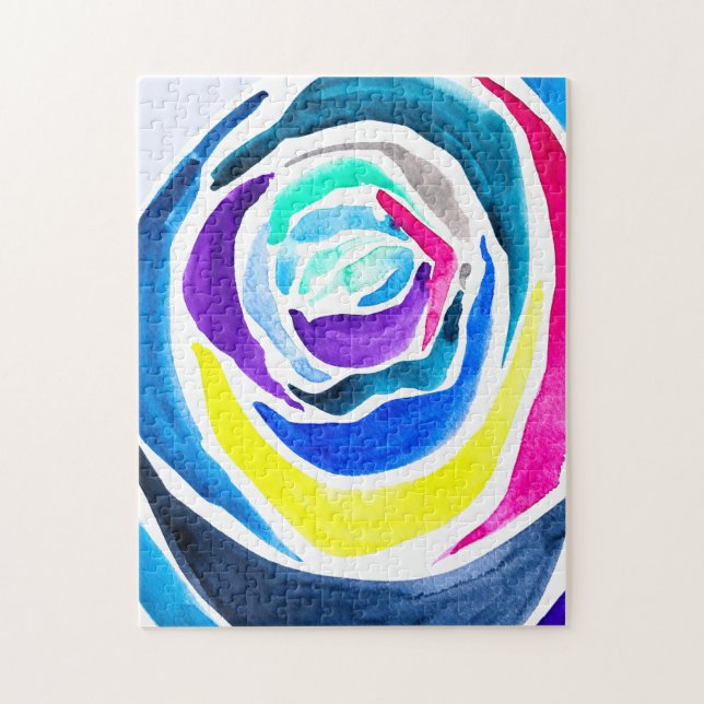 Blue pop art rose watercolor jigsaw puzzle (Vertical)