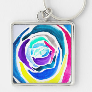 Blue pop art rose watercolor key ring