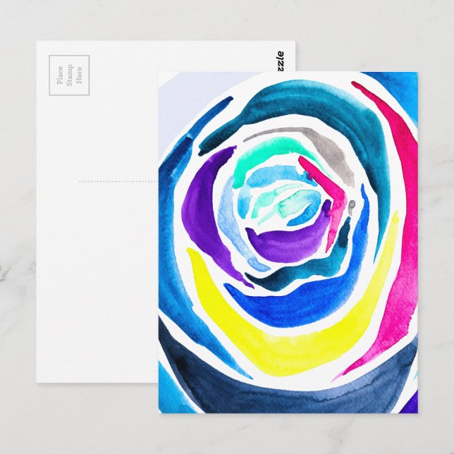 Blue pop art rose watercolor postcard (Front/Back)
