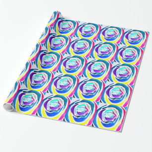 Blue pop art rose watercolor wrapping paper