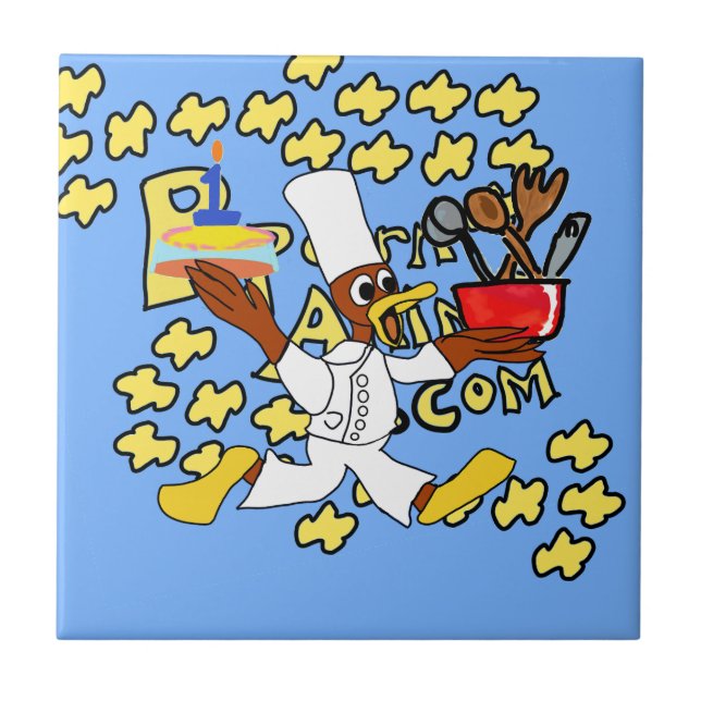 Blue Popcorn Anime Chef Ducky Kazoo Ceramic Tile (Front)