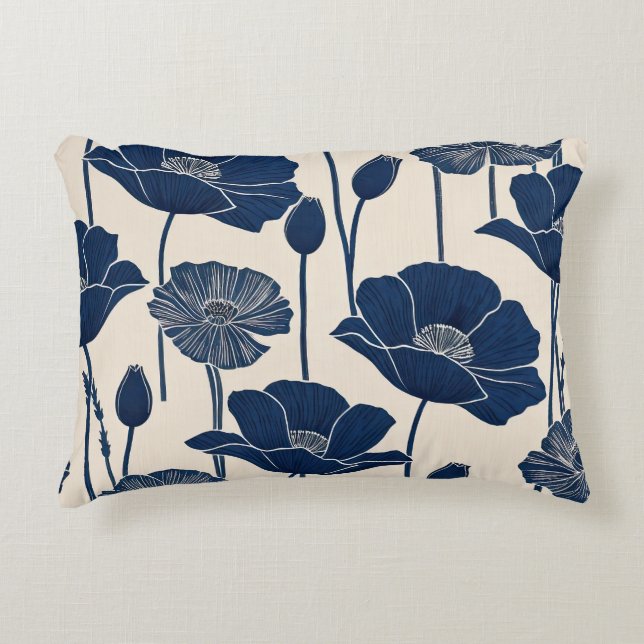 Blue Poppies Decorative Cushion (Front)