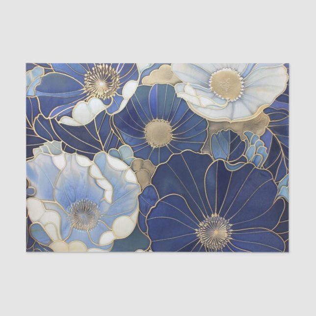 Blue Poppies Vintage Inspired Tissue Paper (Front)