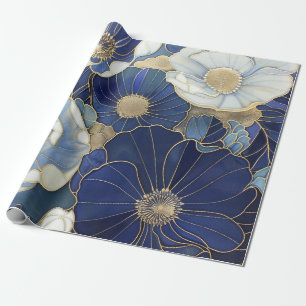 Blue Poppies Vintage Inspired Wrapping Paper