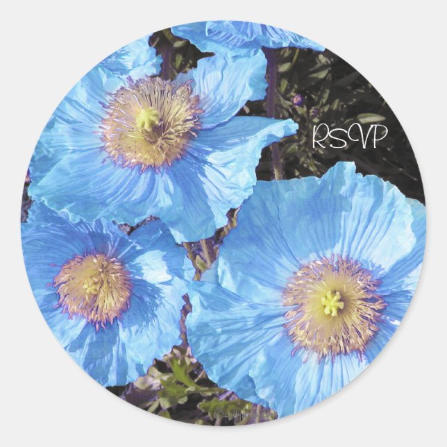 Blue Poppies Wedding Envelope Seals (Front)
