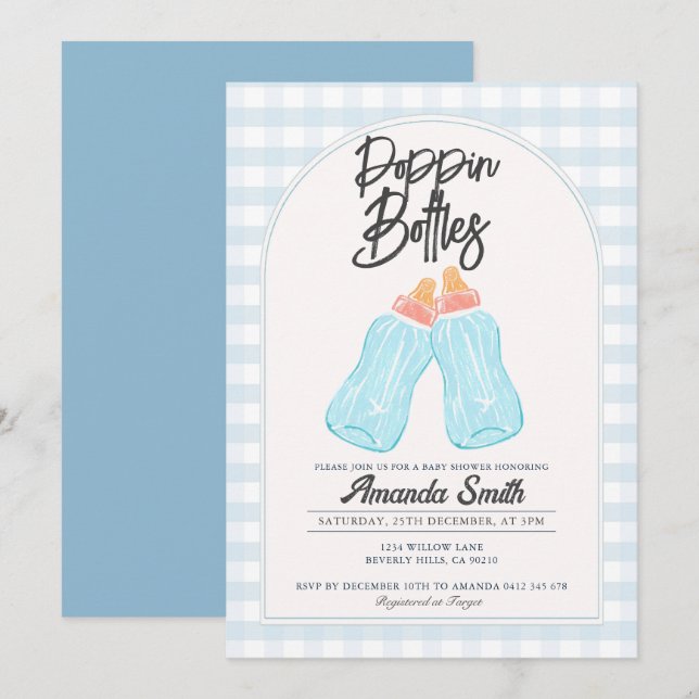 Blue Poppin Bottles Baby Shower Invitation (Front/Back)