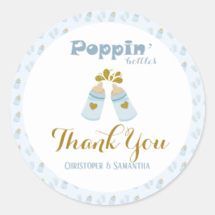 Blue Poppin Bottles Boy Baby Shower Classic Round Sticker