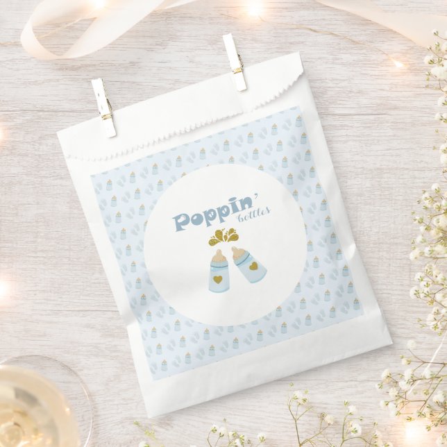  Blue Poppin Bottles Boy Baby Shower Favour Bags (Clipped)