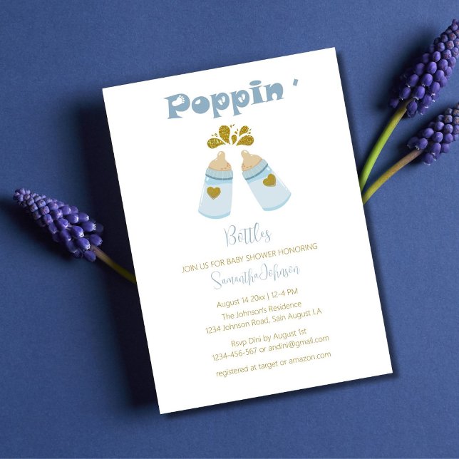  Blue Poppin Bottles Boy Baby Shower Invitation (Creator Uploaded)