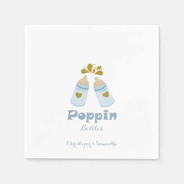  Blue Poppin Bottles Boy Baby Shower Napkin (Front)