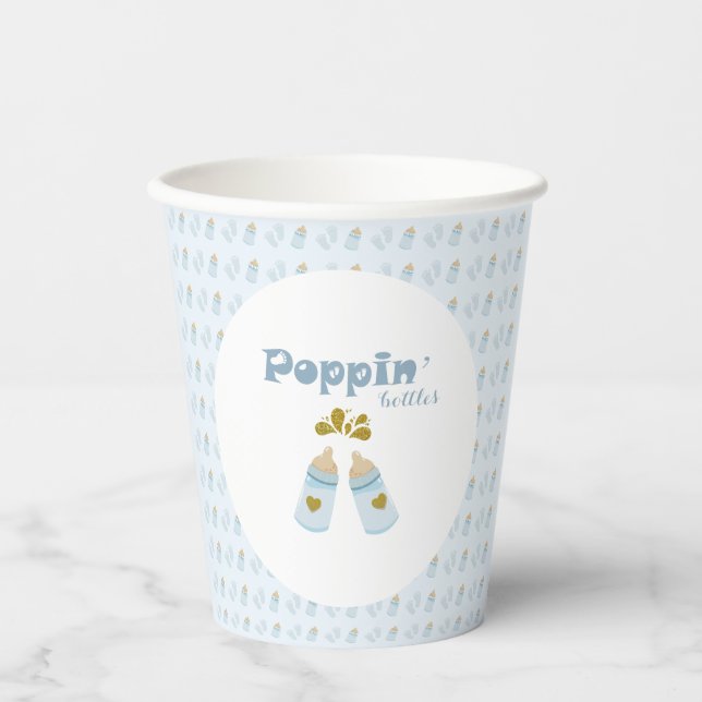  Blue Poppin Bottles Boy Baby Shower Paper Cups (Front)