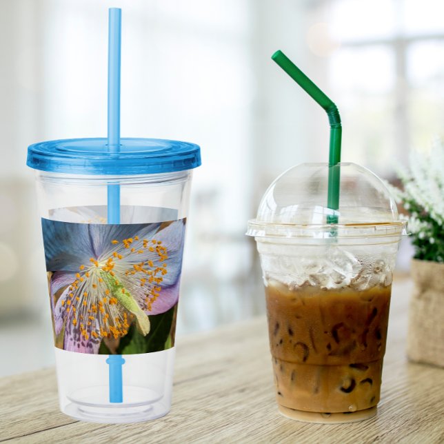 Blue Poppy Bloom Floral Acrylic Tumbler (In Situ)