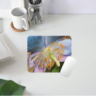 Blue Poppy Bloom Floral Mouse Mat