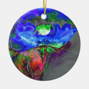 Blue poppy, blue abstract flower ceramic tree decoration
