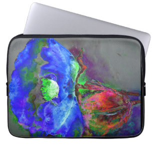 Blue poppy, blue abstract flower laptop sleeve