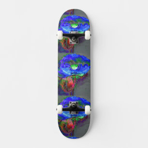 Blue poppy, blue abstract flower skateboard
