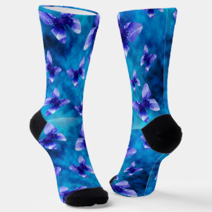 Blue Poppy Butterflies, Crew Socks