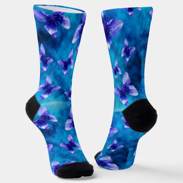 Blue Poppy Butterflies, Crew Socks (Angled)