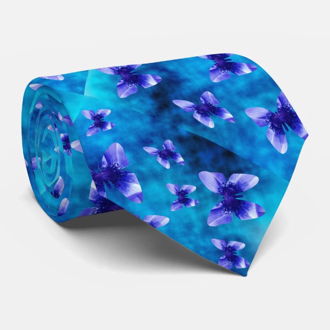 Blue Poppy Butterflies, Neck Tie (Rolled)
