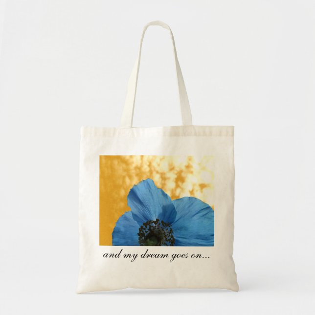 BLUE POPPY Flower Dream Golden Tote Bag (Front)