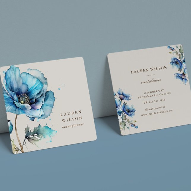 Blue Poppy Flower Elegant Business Card (Creator Uploaded)
