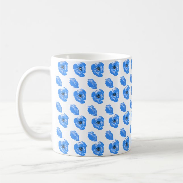 Blue poppy Flowers summer nature pattern  Coffee Mug (Left)