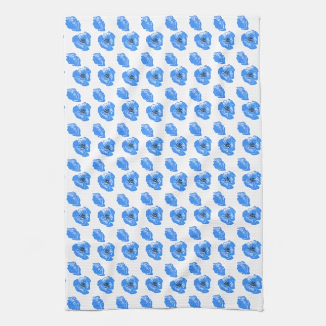 Blue poppy Flowers summer nature pattern  Tea Towel (Vertical)