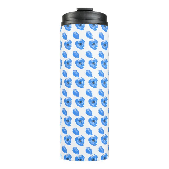 Blue poppy Flowers summer nature pattern  Thermal Tumbler (Front)