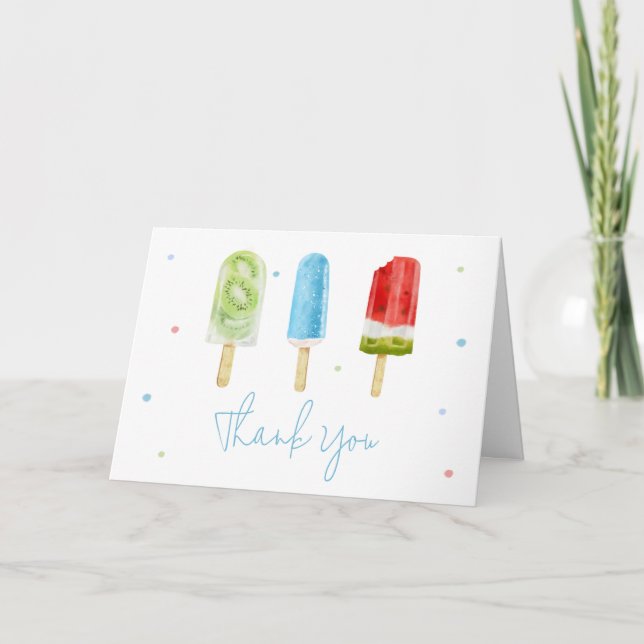 Blue Popsicle Baby Shower  Thank You Card (Front)