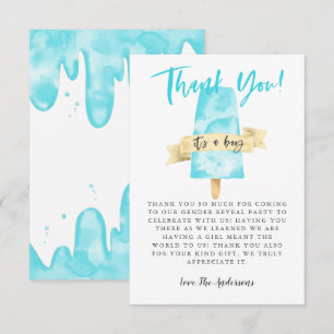 Blue Popsicle Boy Gender Reveal Party Thank You Card