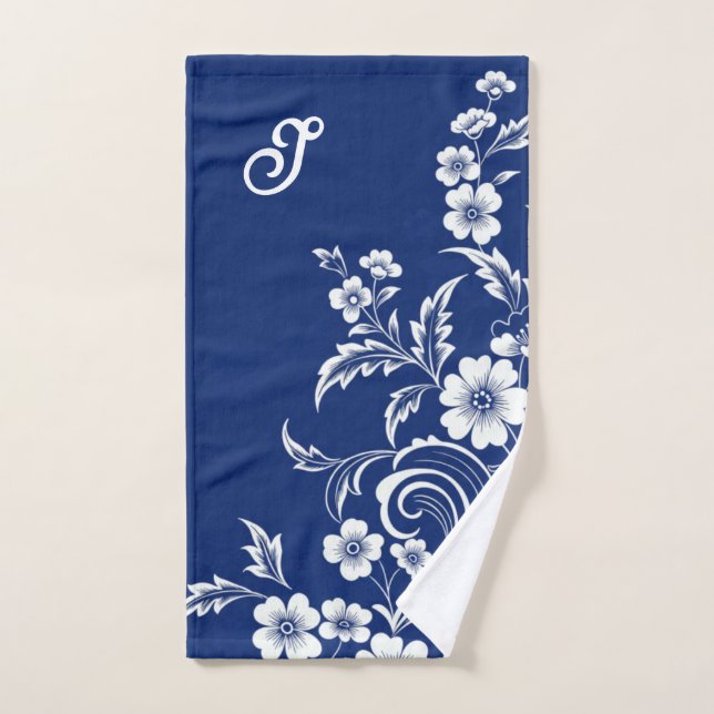 Blue Porcelain Bloom Bath Towel Set (Hand Towel)