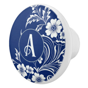 Blue Porcelain Bloom Ceramic Knob